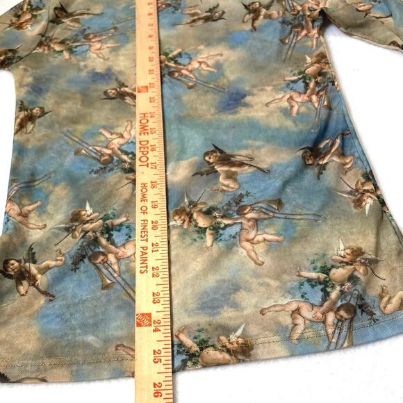 Sweet Lilac Mesh Shirt Women's Cherub Angel Cloud Print Y2K Sz Medium Whimsigoth - Picture 4 of 8